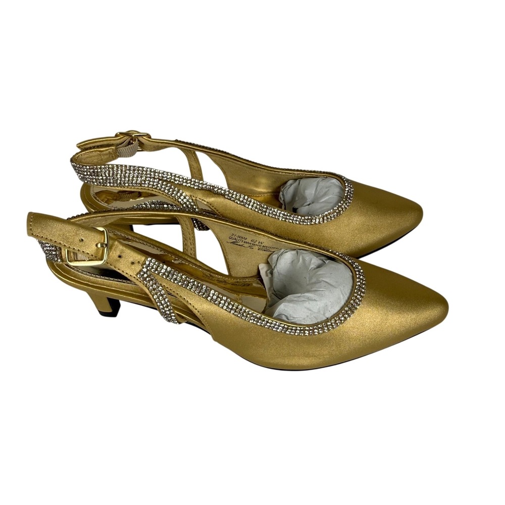Easy Street Womens 6.5W Alive 5 Glisten Gold Rhinestone Slingback Kitten Pump